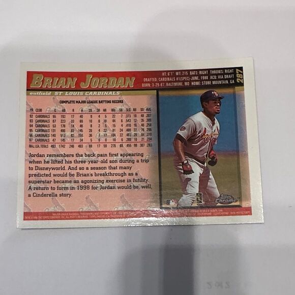 Topps Chrome Card with Red and Blue Accents  Brian jordan mint condition - Picture 3 of 3